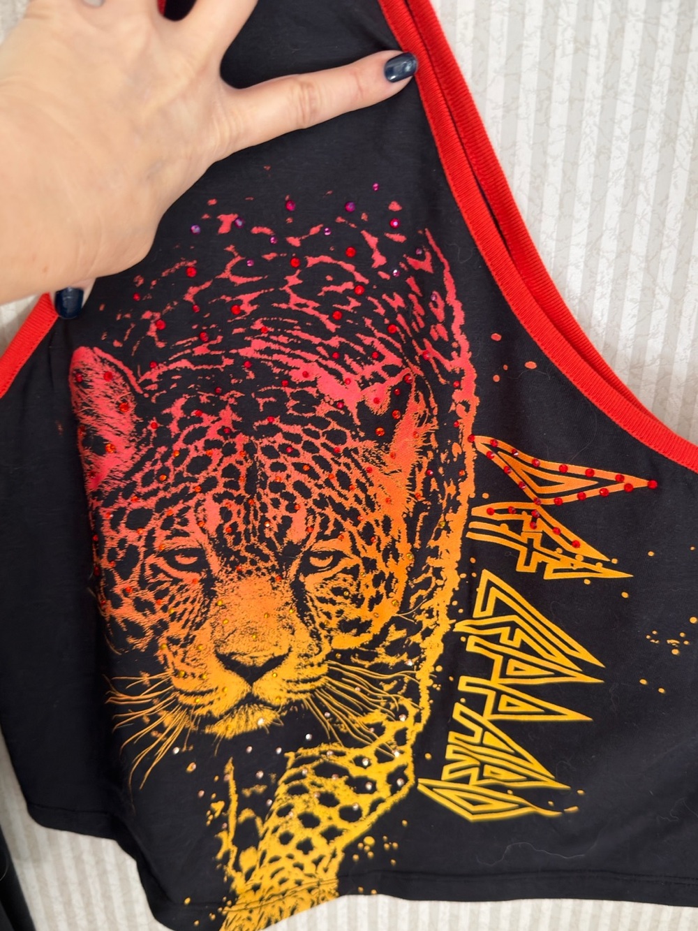 Women’s one shoulder Black Def Leppard Tank Top Gradient Cheetah. Crystals! - Picture 2 of 4